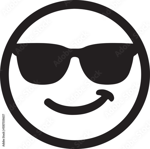 Cool Smiley Face Icon with Black Sunglasses, Simple and Modern Design for Print, Web or Other Visual Applications