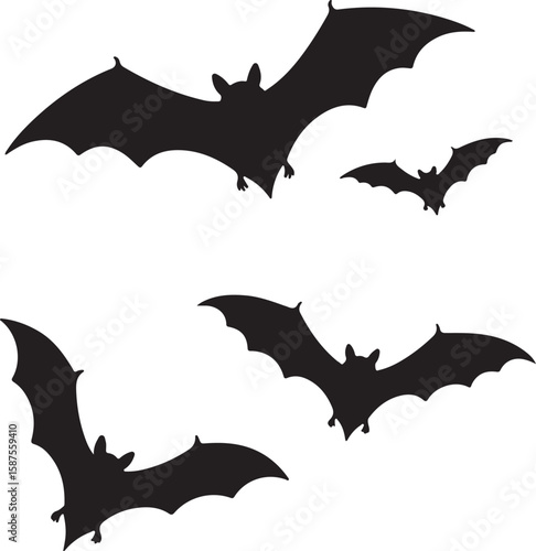 Eerie Silhouettes Black Bats Against a White Background for Halloween Spooky Nighttime Frights Decoration and Celebration