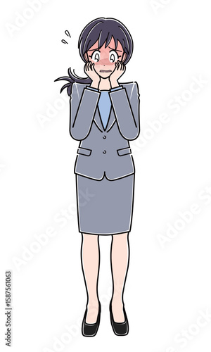 顔を赤らめて恥ずかしがるスーツのOLさん