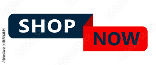 Shop Now Digital Display: A simple yet impactful graphic with SHOP NOW displayed across two horizontal rectangles: blue and red, respectively. Ideal for retail and e-commerce.