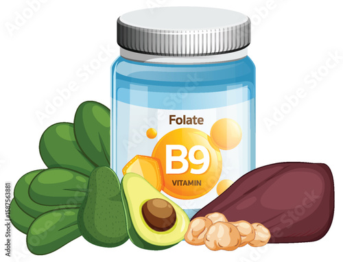 Vitamin B9 Folate Supplement with Natural Food Sources