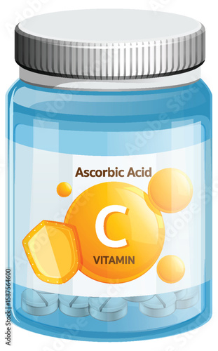 Vitamin C Supplement Bottle with Tablets and Label