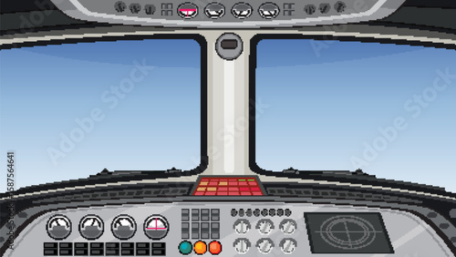 Airplane Cockpit View with Control Panel Illustration