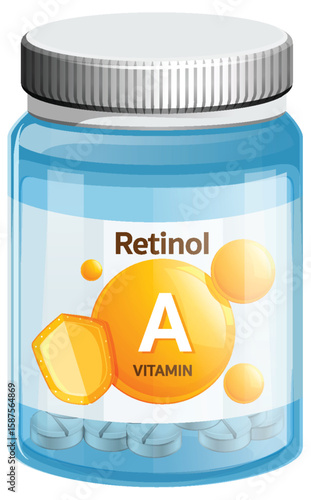 Vitamin A Retinol Supplement Bottle Vector Illustration