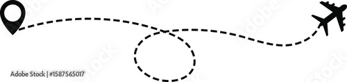 Airplane with dotted flight path. representing travel routes and aviation movement.  trip planning conceptssign. air travel graphics. Perfect for flight related designs
