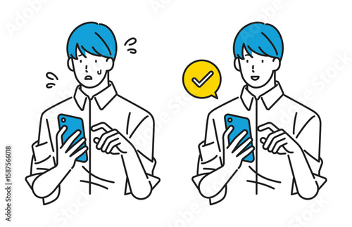 イラスト素材：スマホを操作している男性