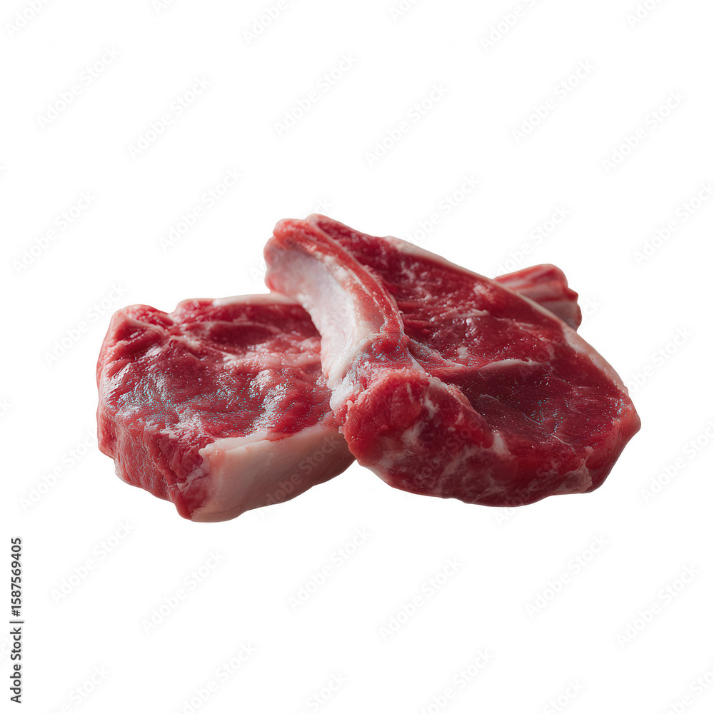 Fototapeta premium Fresh raw meat cut, culinary ingredient perfect for grilling and cooking, showcasing rich colors and textures, isolated on a clean white background.