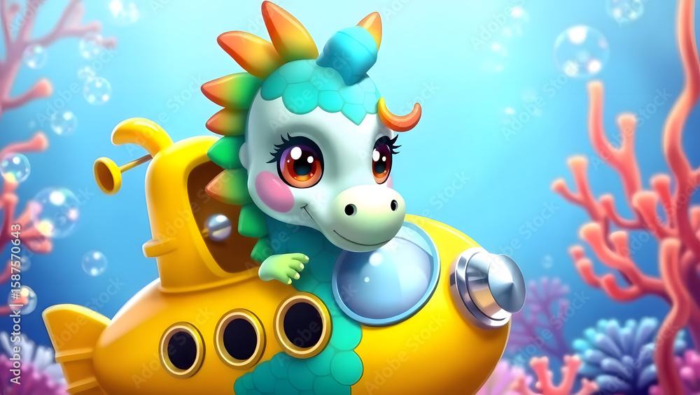 Naklejka premium Seahorse Submarine Ride