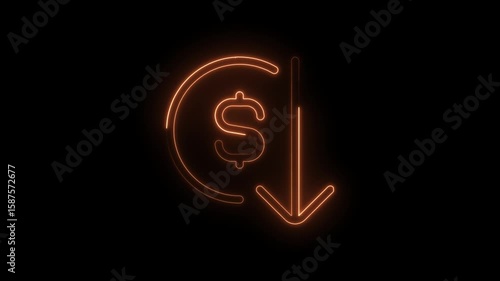 Wallpaper Mural Neon dollar sign with downward arrow animation on a black background depicting price drop Torontodigital.ca
