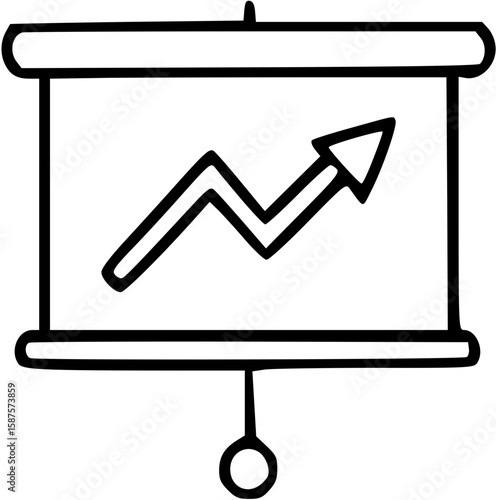 A simple line drawing of a projector screen displaying an upward trending graph, symbolizing growth and progress.