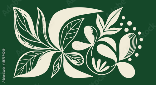 Floral Pattern in Dark Green: A sophisticated floral design in cream, set against a deep green canvas, evokes a sense of refined elegance and natural beauty. The cream color elements provide contrast.