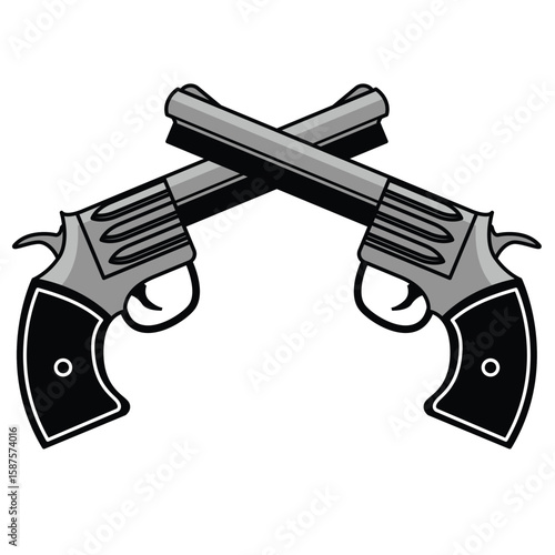 Crossed revolver vector. Crossed cowboy guns illustration