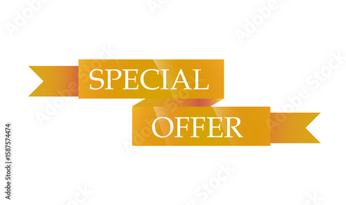 Golden Special Offer Ribbon: A vibrant golden ribbon banner proclaims SPECIAL OFFER in elegant typography, ideal for advertising and promotional materials.
