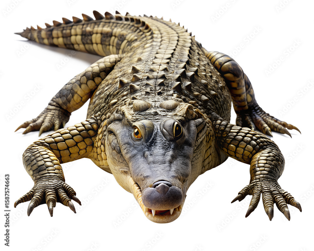 Obraz premium Close up of a fearsome crocodile with sharp teeth and scales isolated on transparent background