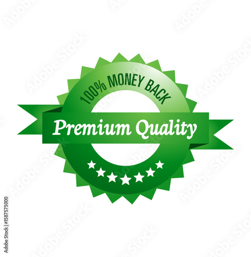 Premium Quality Badge: A green premium quality badge with a ribbon and stars, conveying high standards and customer satisfaction.