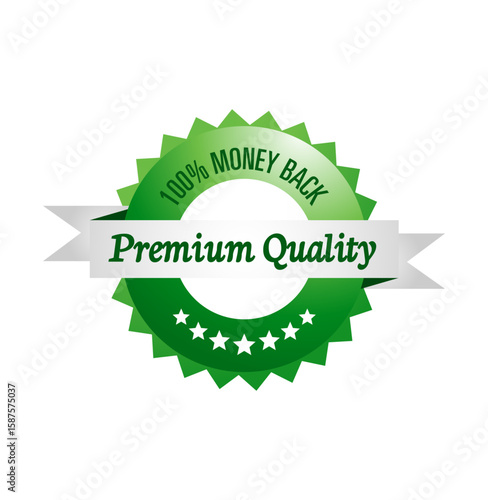 Premium Quality Badge: A detailed, eye-catching badge symbolizing premium quality and a money-back guarantee, perfect for conveying trust and assurance.