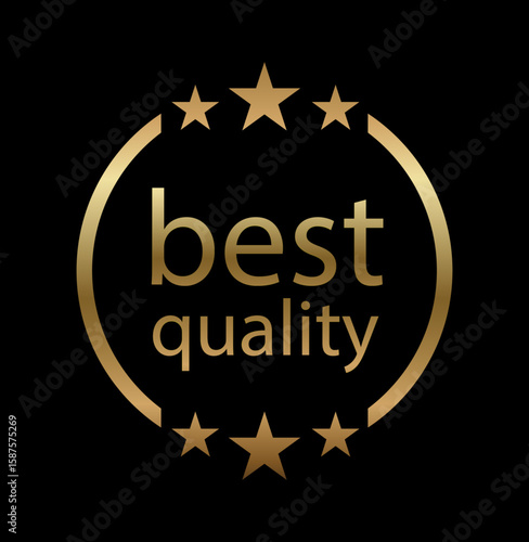 Golden Best Quality Badge: A premium gold badge on a black background, encircled by stars, proclaims Best Quality in elegant typography. Ideal for showcasing top-tier products or services.