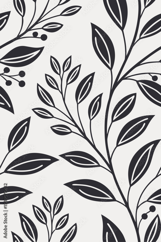 Fototapeta premium Dark botanical branches with leaves and berries vector