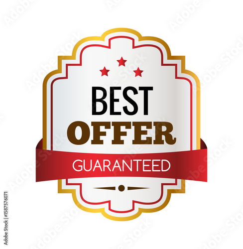 Golden Best Offer Badge: A distinguished badge, its gleaming gold edges embracing a red banner. A vibrant emblem of trust and value, conveying guaranteed best offers.