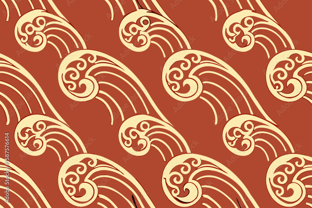 Fototapeta premium Red and cream traditional wave pattern seamless