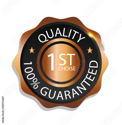 Premium Quality Emblem: An elegant metallic badge, gleaming with a bronze sheen, boldly proclaims Quality Guaranteed, a symbol of excellence.