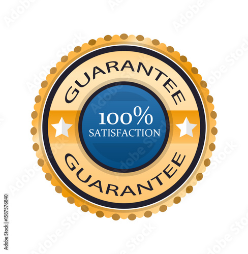 Guaranteed Satisfaction Emblem: A meticulously crafted seal assures 100% satisfaction. The emblem features a central blue circle encompassed by a golden ring, signifying quality and commitment.