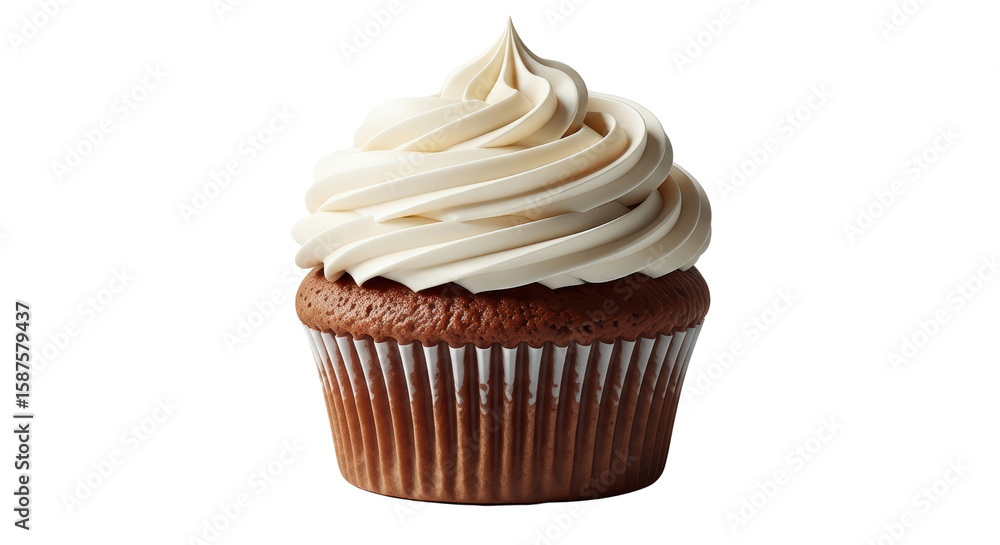 Chocolate Cupcake with White Swirl Frosting on Transparent Background Chocolate Cupcake with White Swirl Frosting on Transparent Background