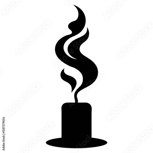 Elegant silhouette of a lit candle with wisps of smoke curling upwards isolated on white background