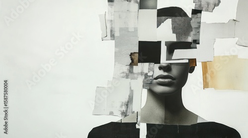 Collage portrait grayscale woman art