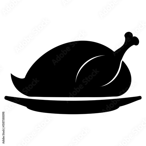 Silhouette of a roasted turkey on a platter isolated on white background