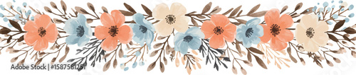 Nature-themed horizontal divider with wildflowers and branches, balanced and stylized, Adobe Illustrator