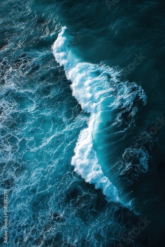 Fototapeta Naklejka Na Ścianę i Meble -  Arial Ocean: Captivating Dark Wave View of Blue Ocean and Beach