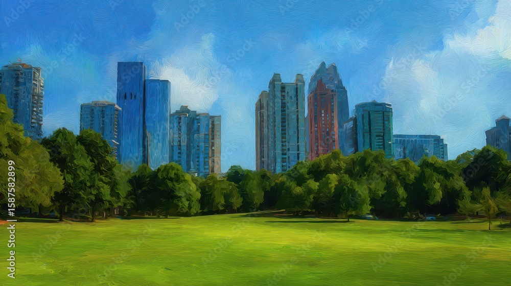 Fototapeta premium Atlanta Park. City Skyline of Atlanta, Georgia from Olympic Centennial Park