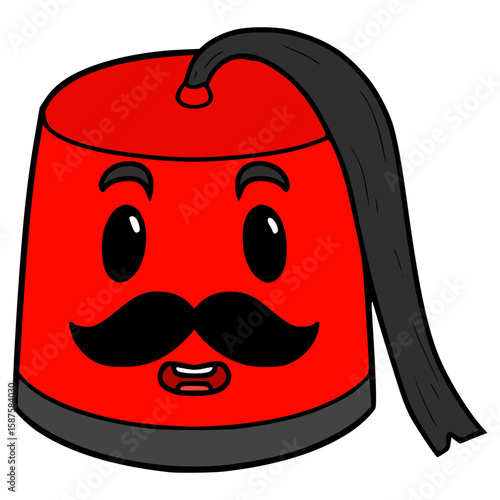 fez hat character illustration hand drawn isolated vector