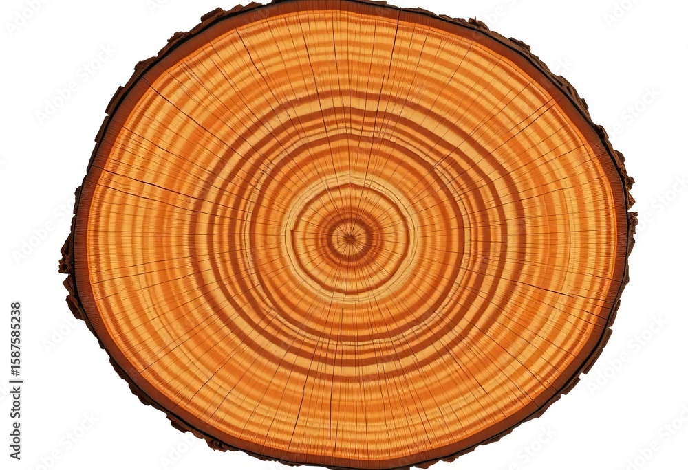 Obraz premium Circular wood cross-section showing growth rings, isolated, rings, antique