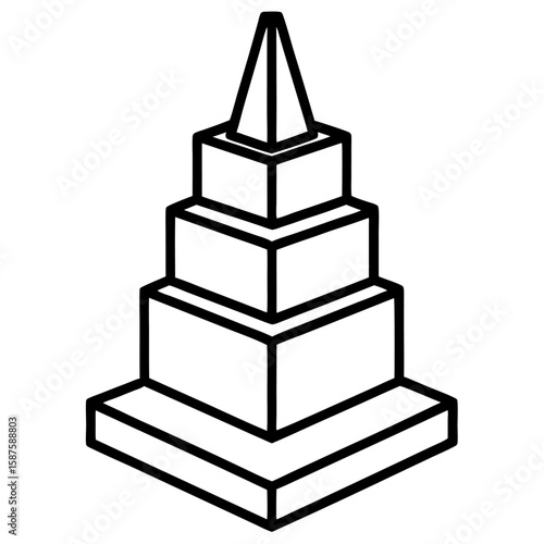Simple line art illustration of a building block tower in a playful arrangement isolated on white background