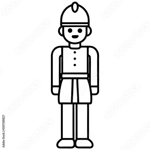 Classic toy soldier standing at attention rendered as a clean line art illustration isolated on white background