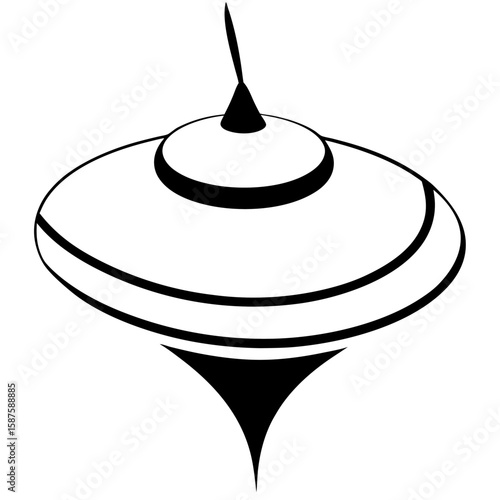 Detailed line art of a spinning top with motion blur effects isolated on white background