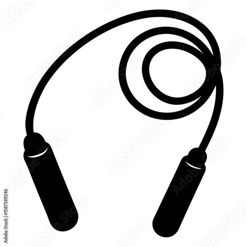 Black silhouette of a coiled jump rope perfect for fitness and sports themes isolated on white background