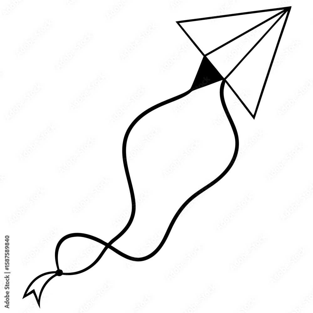 Obraz premium Minimalist line art of a kite soaring with a flowing tail isolated on white background