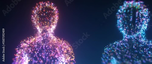 Ethereal Particle Figures: Abstract Human Forms in Dynamic Light Display