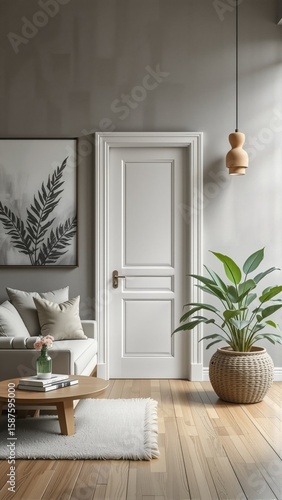 Modern Interior Design with White Door and Green Plant