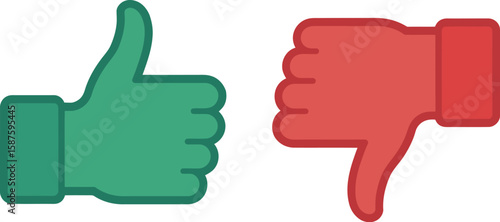 A green thumbs up and a red thumbs down on a white background indicating positive and negative feedback