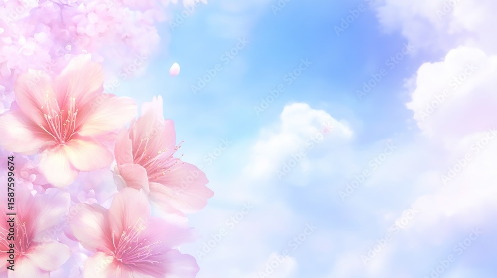 Fototapeta premium Soft pastel flowers against a cloudy sky
