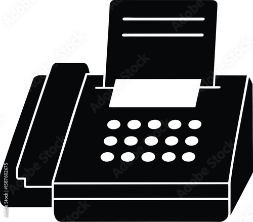 Classic fax machine depicted as a clean dark silhouette ideal for technology and communication themes