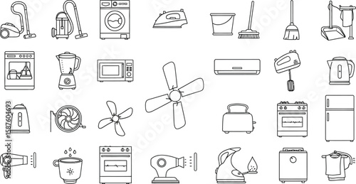 Vector icon set of household appliances