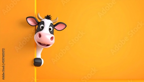 3d Funny cartoon cow illustration: a cute farm animal vector drawing