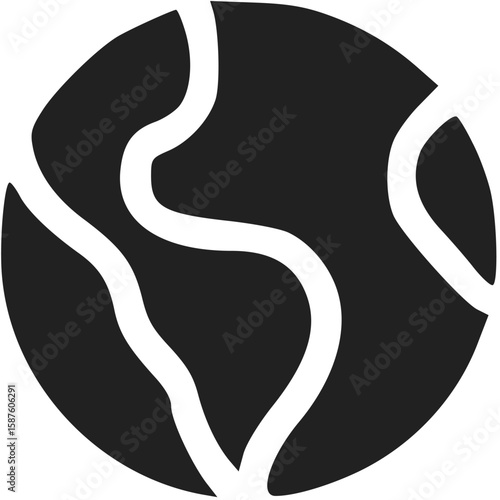 Abstract illustration of a globe with white lines depicting landmasses or rivers on a dark background.