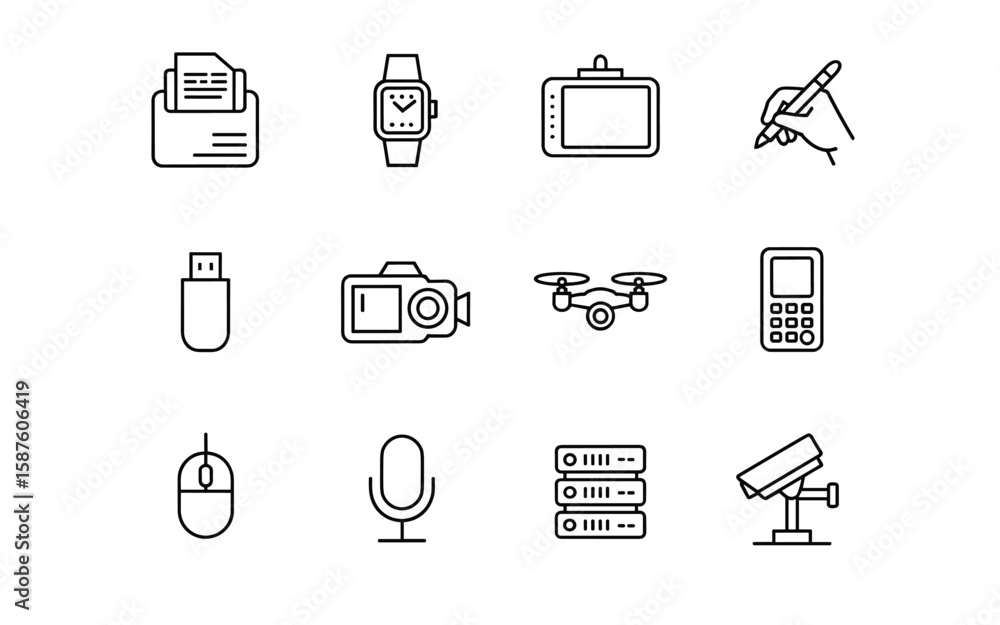 Fototapeta premium Electronic Device Icon Set – Silhouettes of Gadgets, Tech Tools, and Digital Accessories