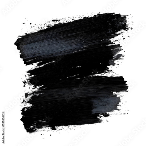 Dark paint stroke on black creates a striking abstract with textured brushwork, offering depth and visual impact, transparent background